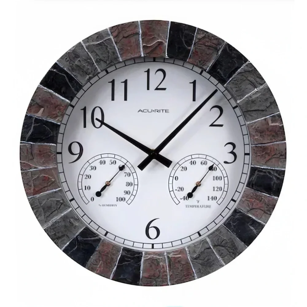 AcuRite Analog Wireless Indoor Outdoor Faux Slate Thermometer Clock Hygrometer